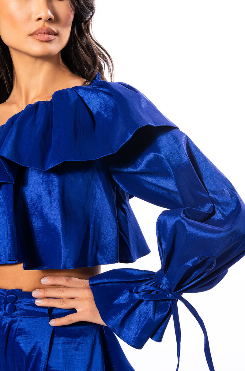 KAMILA ONE SHOULDER STRETCH TAFFETA CROPPED BLOUSE