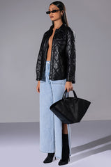KATE FAUX LEATHER QUILTED BUTTONDOWN SHIRT
