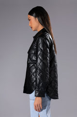 KATE FAUX LEATHER QUILTED BUTTONDOWN SHIRT