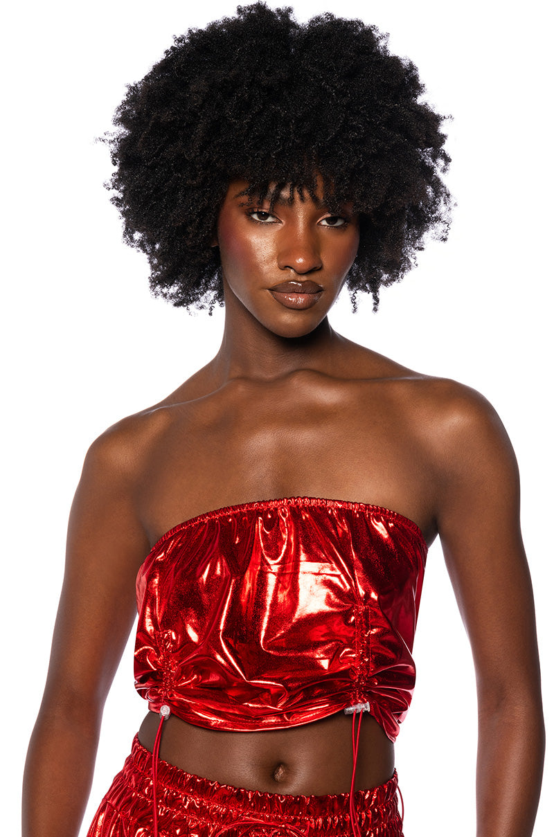 KEEP BREATHIN METALLIC PU TUBE TOP PANT SET