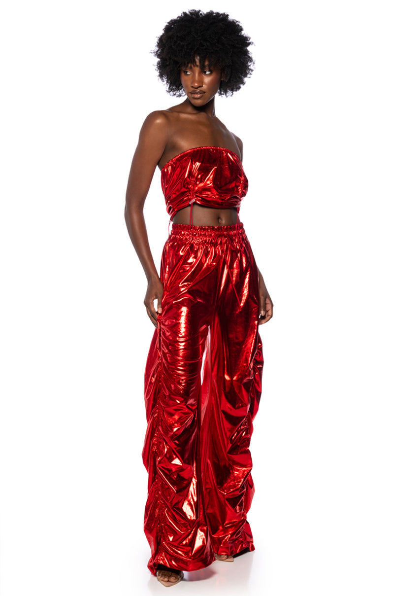 KEEP BREATHIN METALLIC PU TUBE TOP PANT SET
