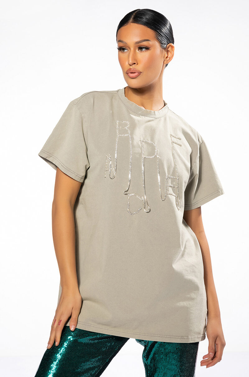 KEEP EM GUESSING RHINESTONE EMBELLISHED TSHIRT