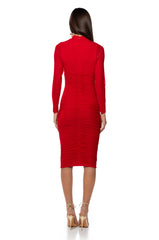 KEEP IT LOW KEY LONG SLEEVE MIDI RUCHED DRESS