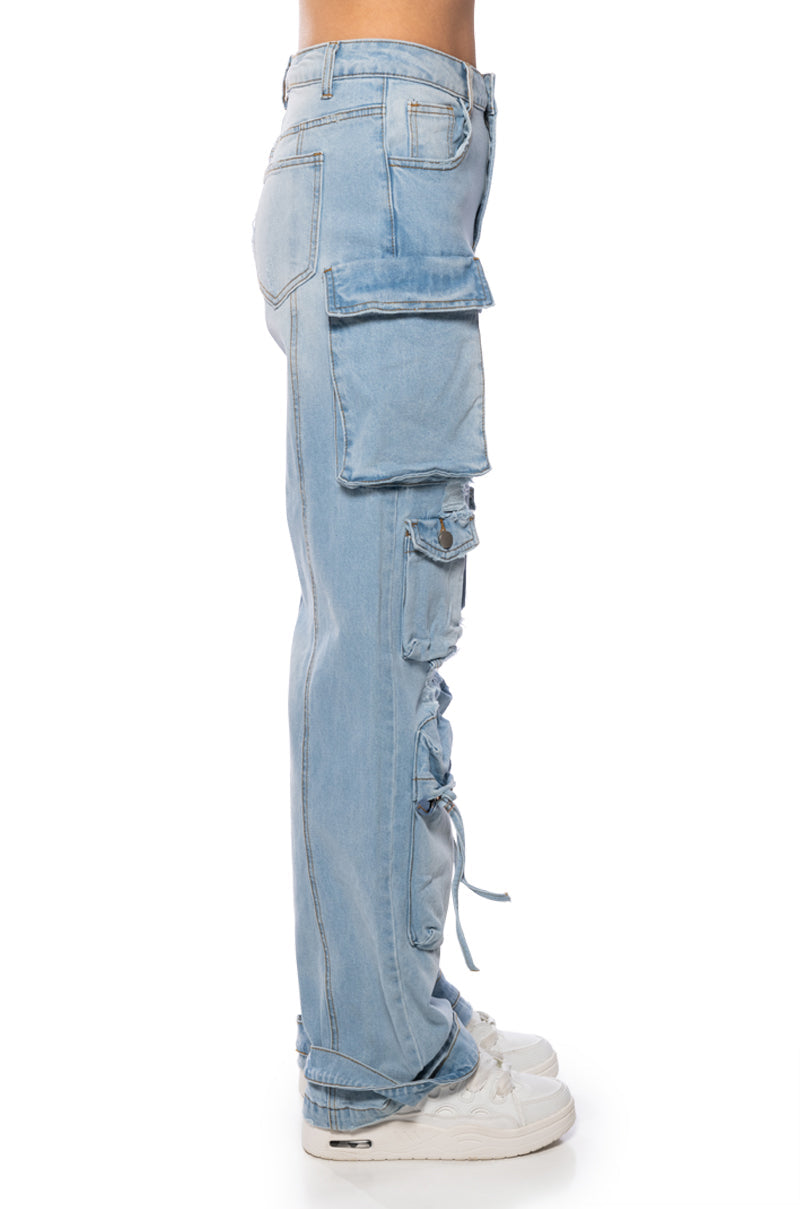 KEEP IT ON THE LOW RELAXED FIT CARGO JEANS