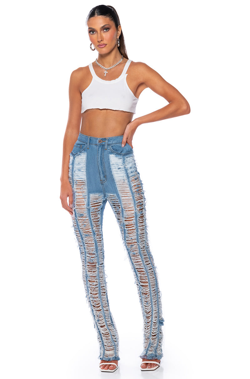 KEEP IT TOGETHER FULLY DISTRESSED STRAIGHT JEANS