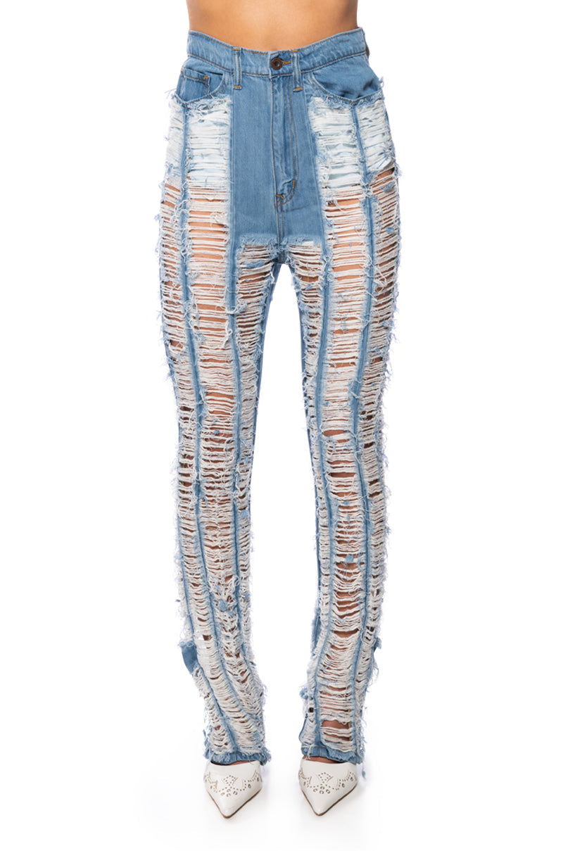 KEEP IT TOGETHER FULLY DISTRESSED STRAIGHT JEANS