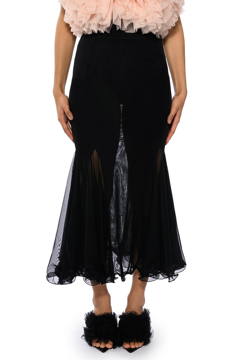 KEEP UP MERMAID FLARE MESH MIDI SKIRT