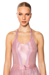 KEIRA METALLIC SLEEVELESS BODYSUIT IN PINK
