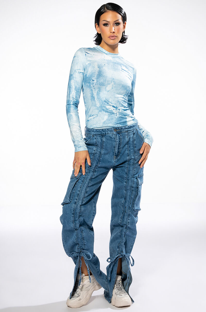 KENNA FRONT TIE DETAIL CARGO JEANS