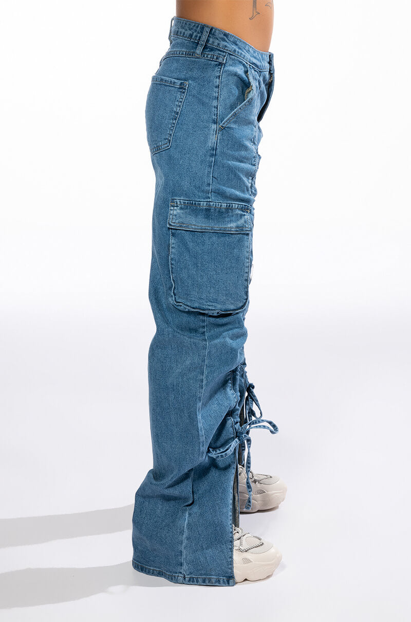 KENNA FRONT TIE DETAIL CARGO JEANS
