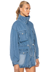 KICKSTART CINCHED WAIST DENIM JACKET