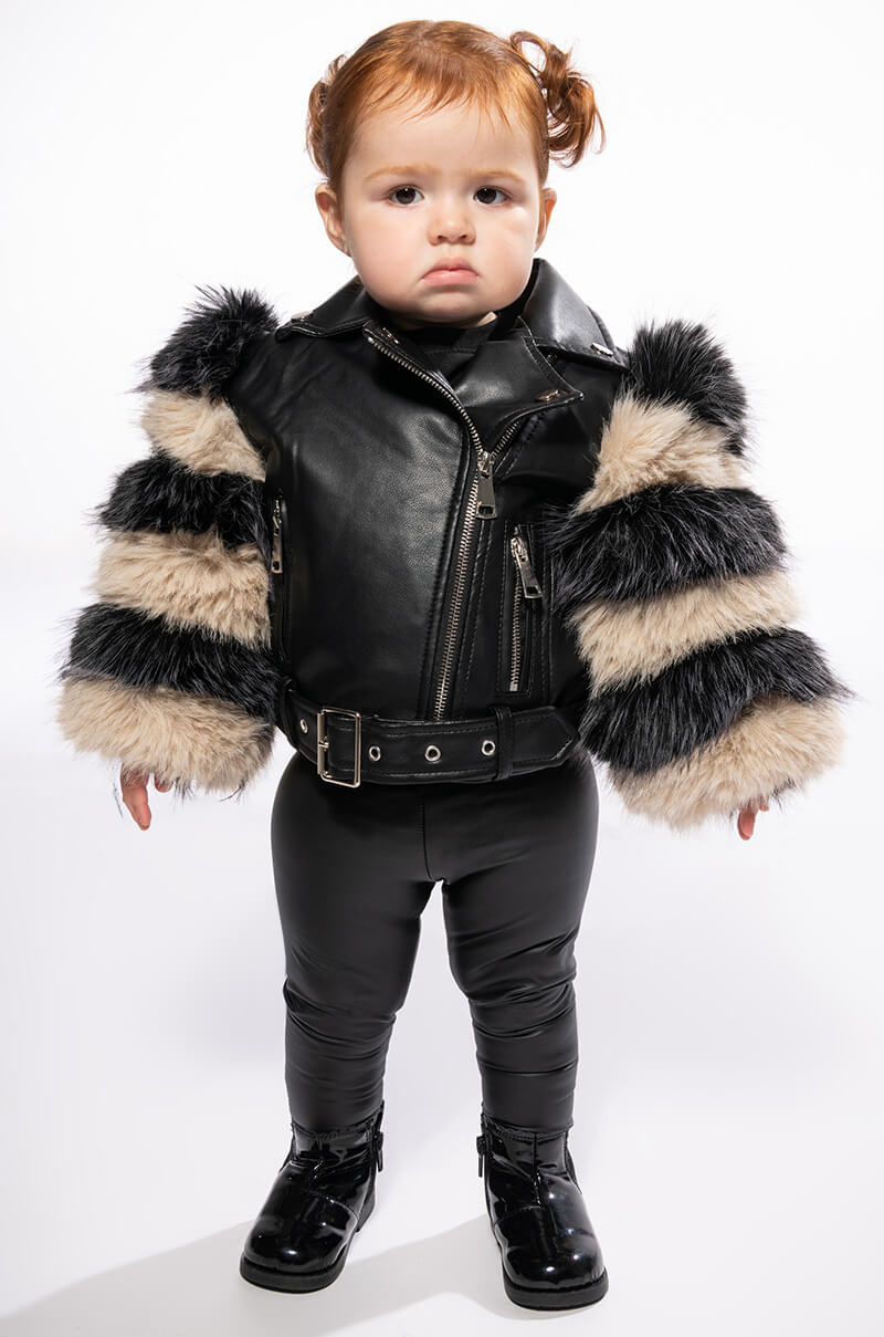 KIDS VENETA MOTO JACKET WITH FAUX FUR ARM