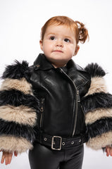 KIDS VENETA MOTO JACKET WITH FAUX FUR ARM