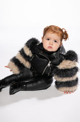 KIDS VENETA MOTO JACKET WITH FAUX FUR ARM