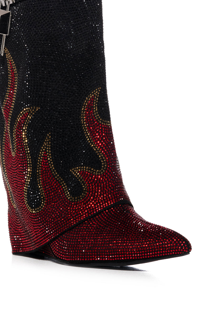 KIELA EMBELLISHED FLAME BOOTIE