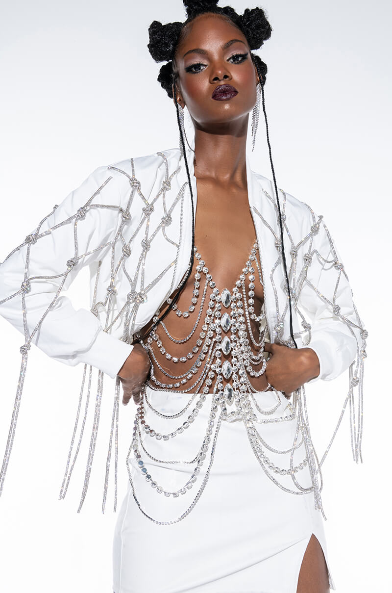 KYLER CROP BOMBER WITH DIAMOND ROPE