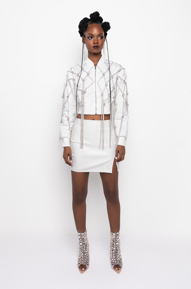 KYLER CROP BOMBER WITH DIAMOND ROPE