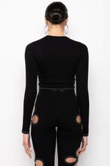 KYLIE CUT OUT RIBBED LONG SLEEVE TOP