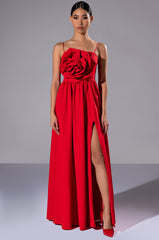 LA FLOR MAXI 3D ROSE DRESS WITH SLIT