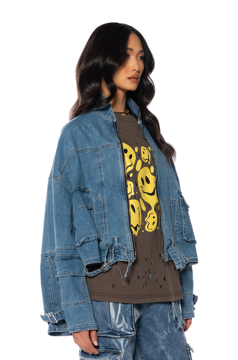 LA ISLA CARGO OVERSIZED DENIM JACKET