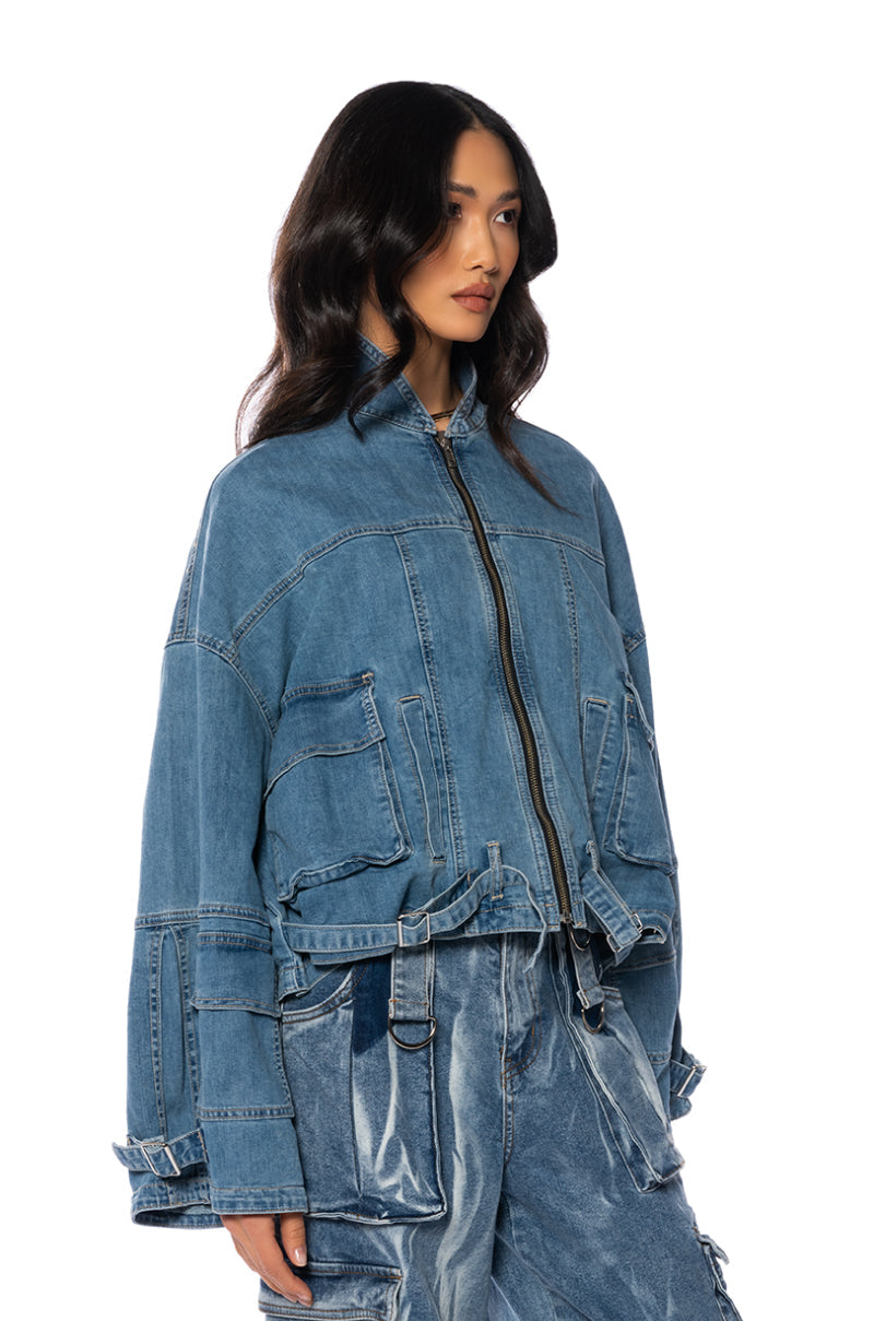 LA ISLA CARGO OVERSIZED DENIM JACKET