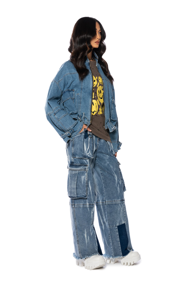 LA ISLA CARGO OVERSIZED DENIM JACKET
