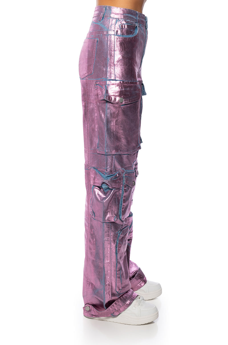 LA ISLA METALLIC CARGO JEANS