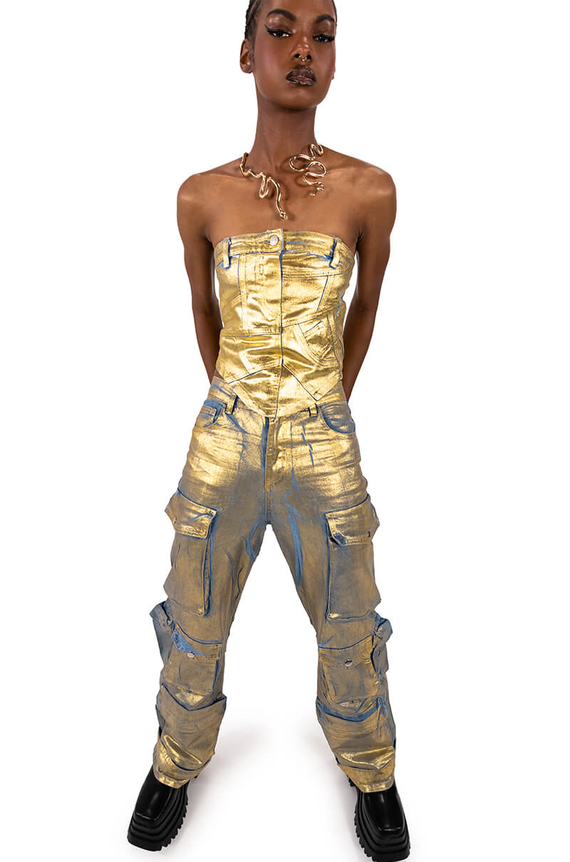 LA ISLA METALLIC CARGO JEANS