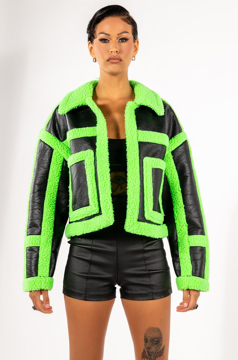 LIME CRIME BONDED PLEATHER SHERPA COAT