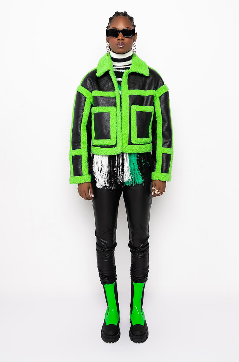 LIME CRIME BONDED PLEATHER SHERPA COAT