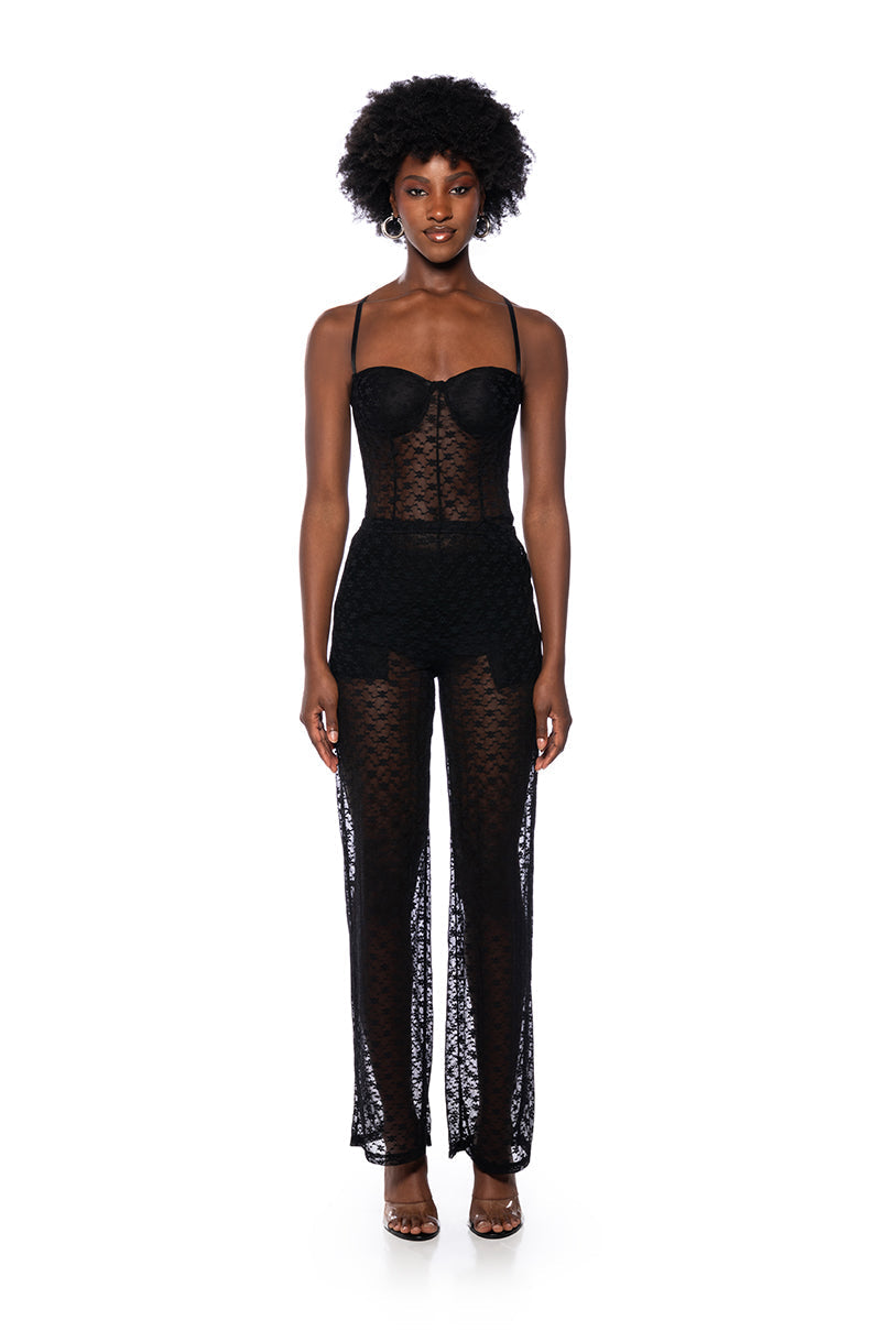 LACE ME UP SHEER TWO PIECE SET