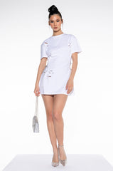 LACE UP RHINESTONE TSHIRT DRESS