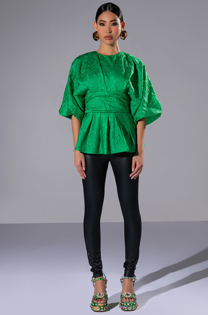 LADIES WHO LUNCH HIGH NECK STATEMENT SLEEVE BLOUSE
