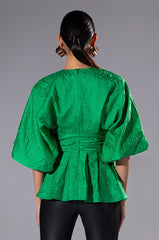 LADIES WHO LUNCH HIGH NECK STATEMENT SLEEVE BLOUSE