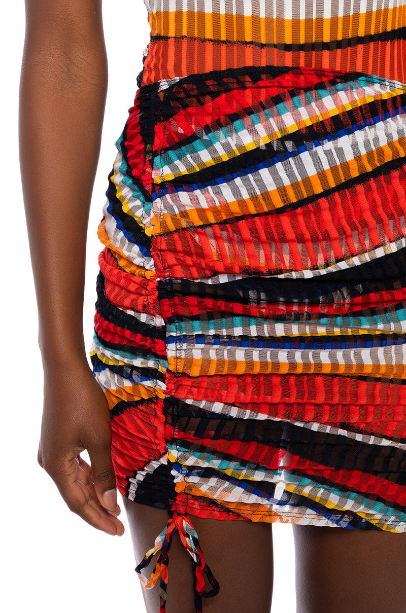 LOCALS ONLY SHEER STRIPE ADJUSTABLE MINI SKIRT
