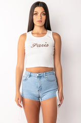 LANGUAGE OF LOVE EMBELLISHED CROPPED RIB TANK