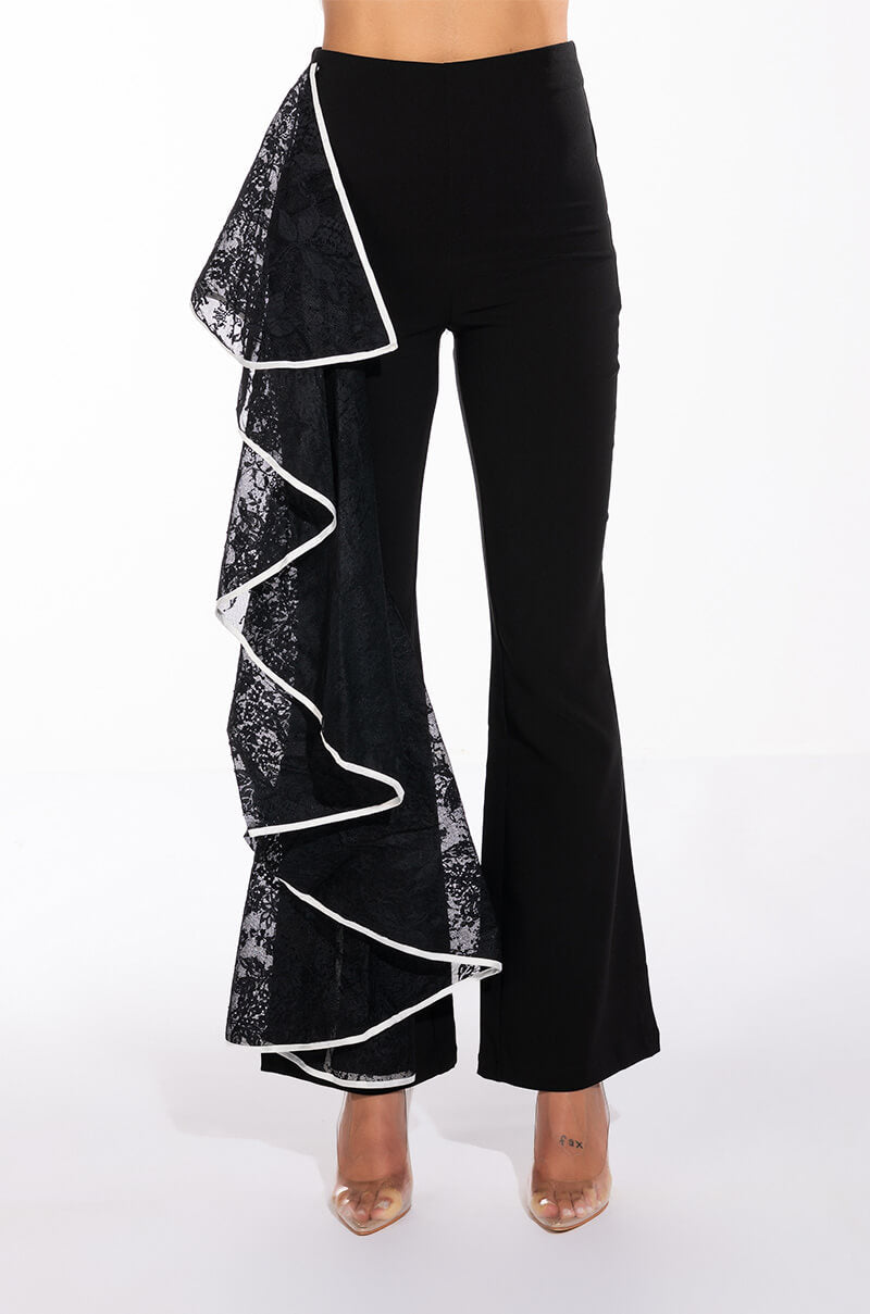 SELENA HIGH RISE LACE DETAIL FLARE TROUSER