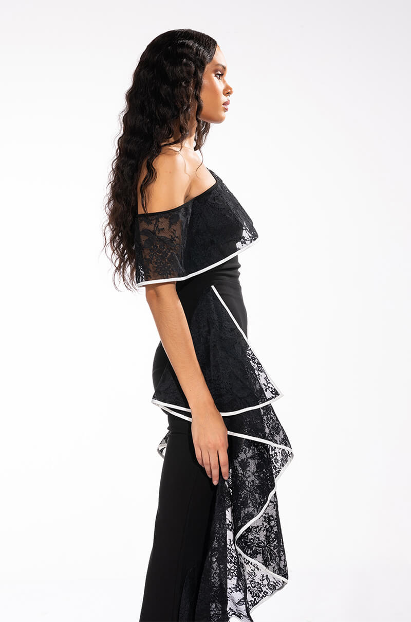 SELENA ONE SHOULDER LACE DETAIL BLOUSE