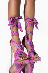 LAURENT-46 STRAP UP PRINTED STILETTO SANDAL IN PINK