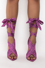 LAURENT-46 STRAP UP PRINTED STILETTO SANDAL IN PINK