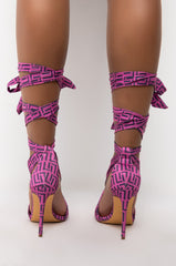 LAURENT-46 STRAP UP PRINTED STILETTO SANDAL IN PINK