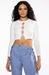 LAYLA KEYHOLE DETAIL FUZZY KNIT SWEATER