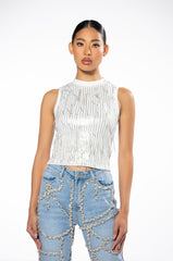 LEAVIN ON A JET PLANE SLEEVELESS RHINESTONE TANK