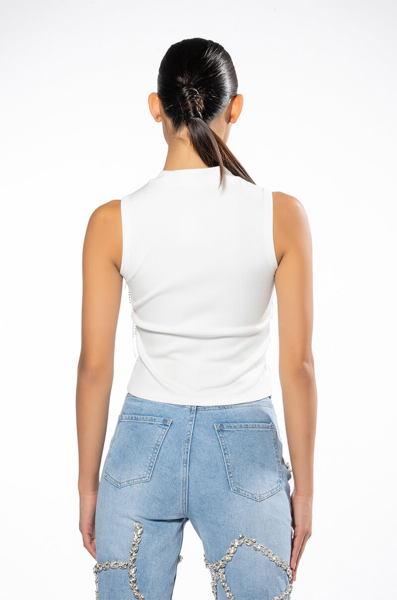 LEAVIN ON A JET PLANE SLEEVELESS RHINESTONE TANK