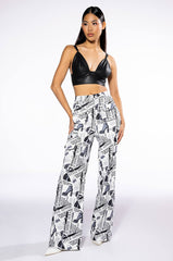 LEGENDARY NEWSPAPER PRINT WIDE LEG TROUSER