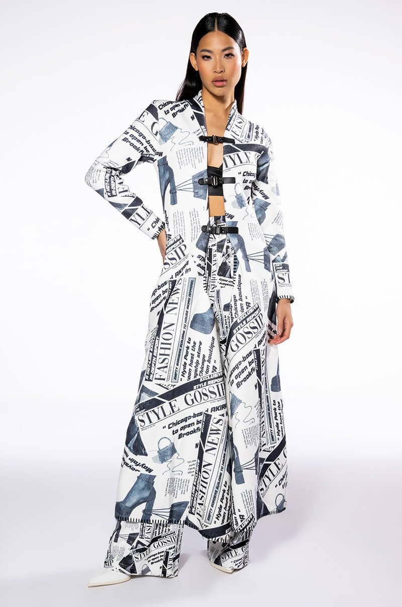 LEGENDARY NEWSPAPER PRINT WIDE LEG TROUSER