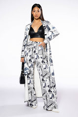 LEGENDARY NEWSPAPER PRINT WIDE LEG TROUSER