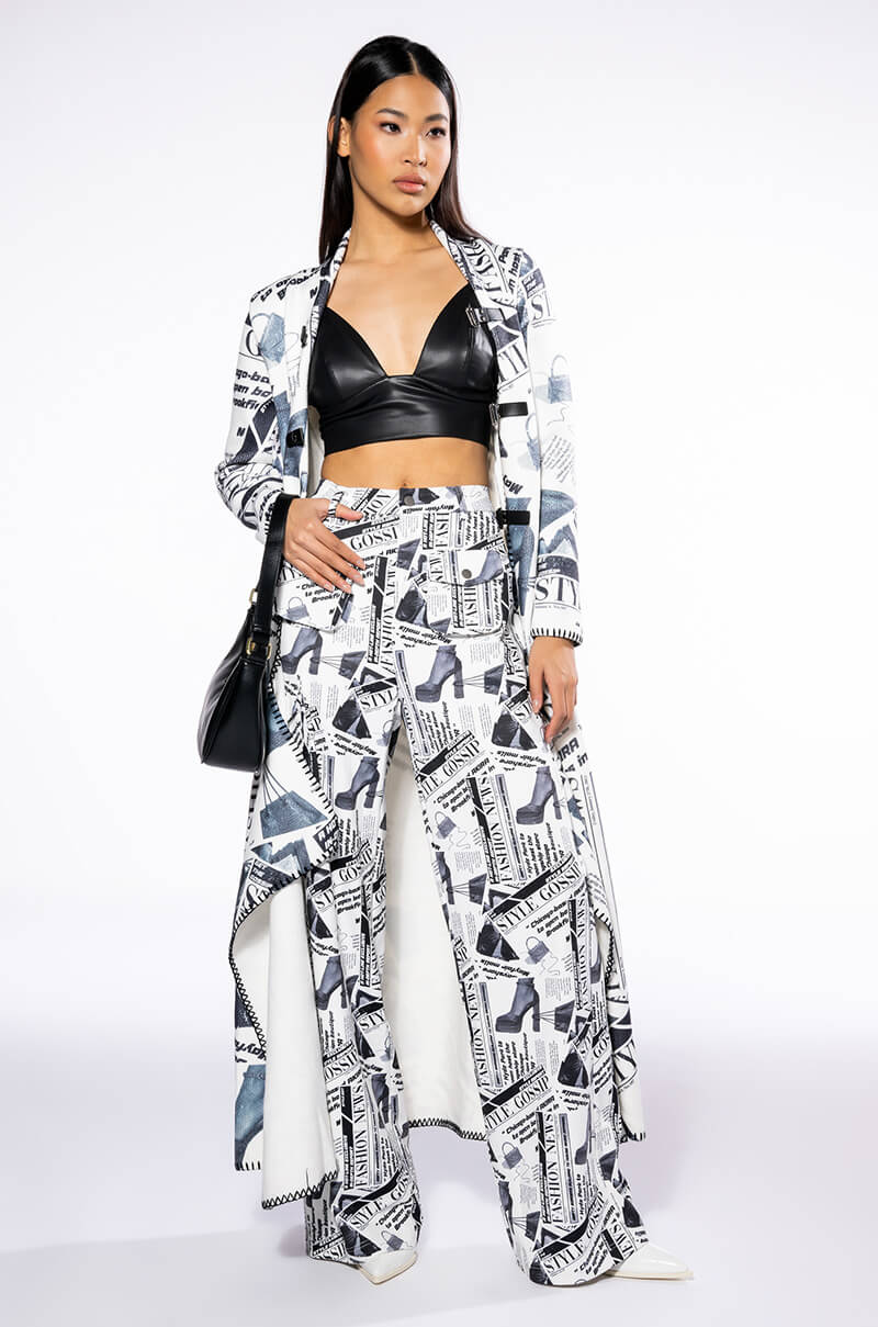 LEGENDARY NEWSPAPER PRINT WIDE LEG TROUSER