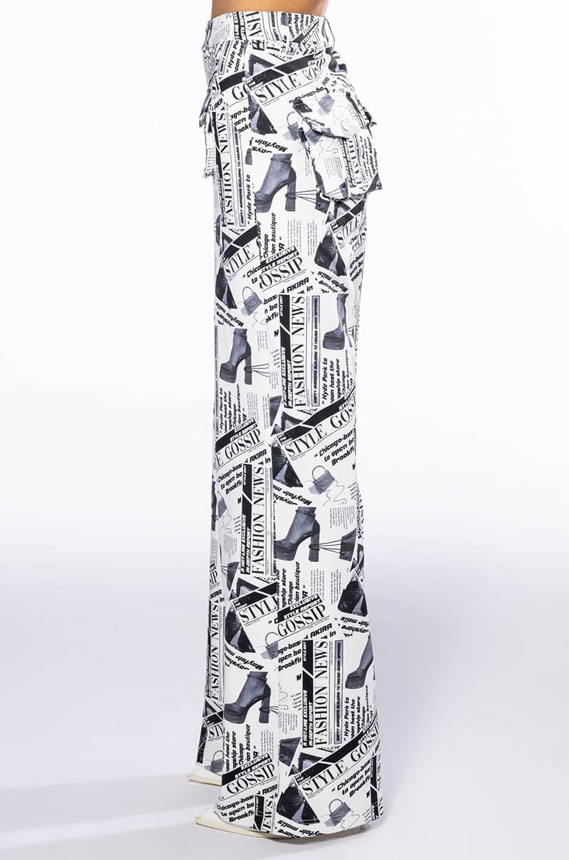 LEGENDARY NEWSPAPER PRINT WIDE LEG TROUSER