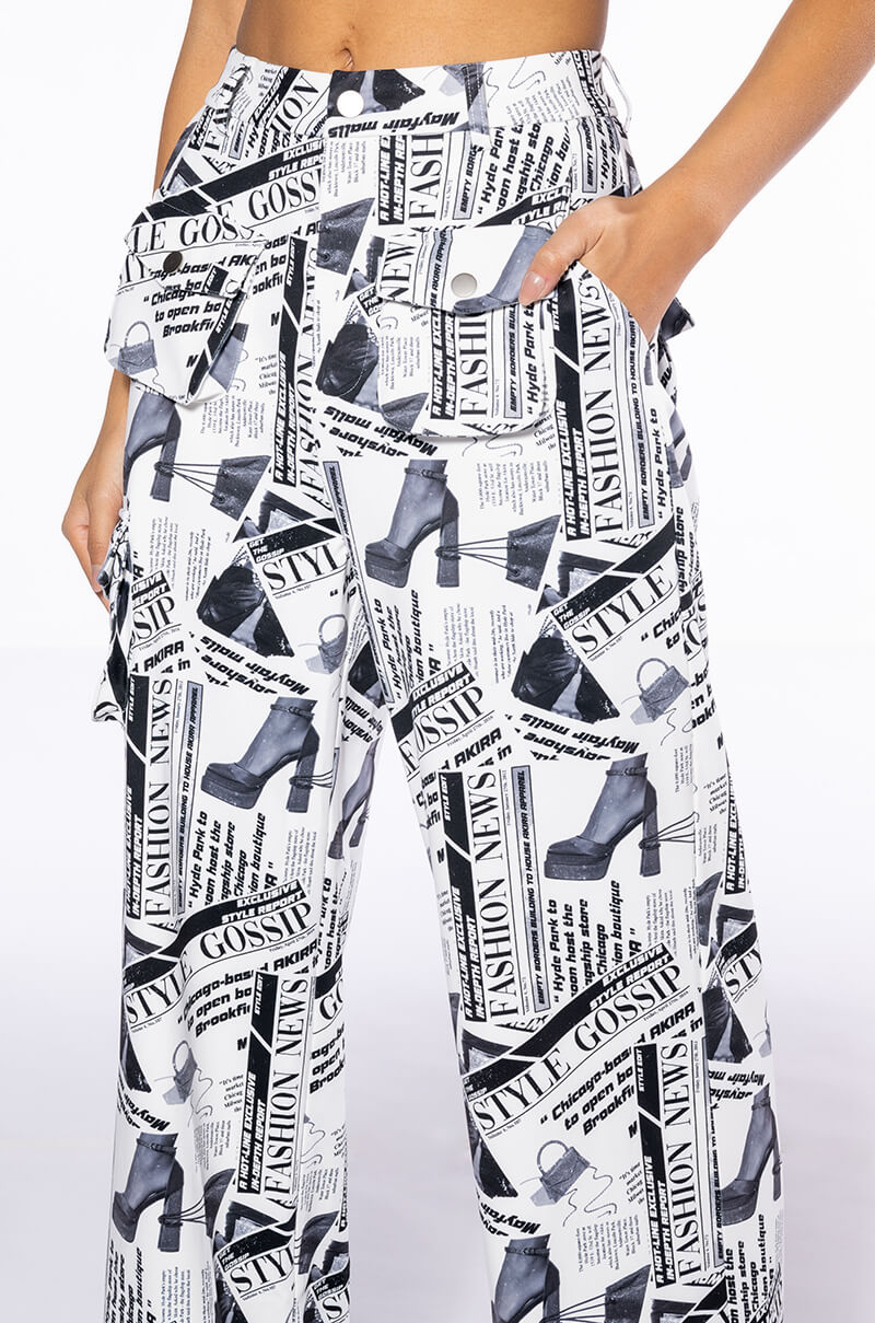 LEGENDARY NEWSPAPER PRINT WIDE LEG TROUSER